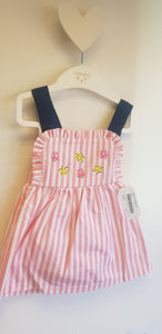 Candy stripe, dress with navy straps and matching pants