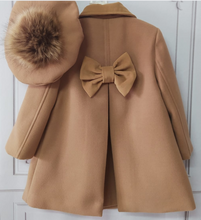 Load image into Gallery viewer, Camel Coat and Oversize Pom Beret