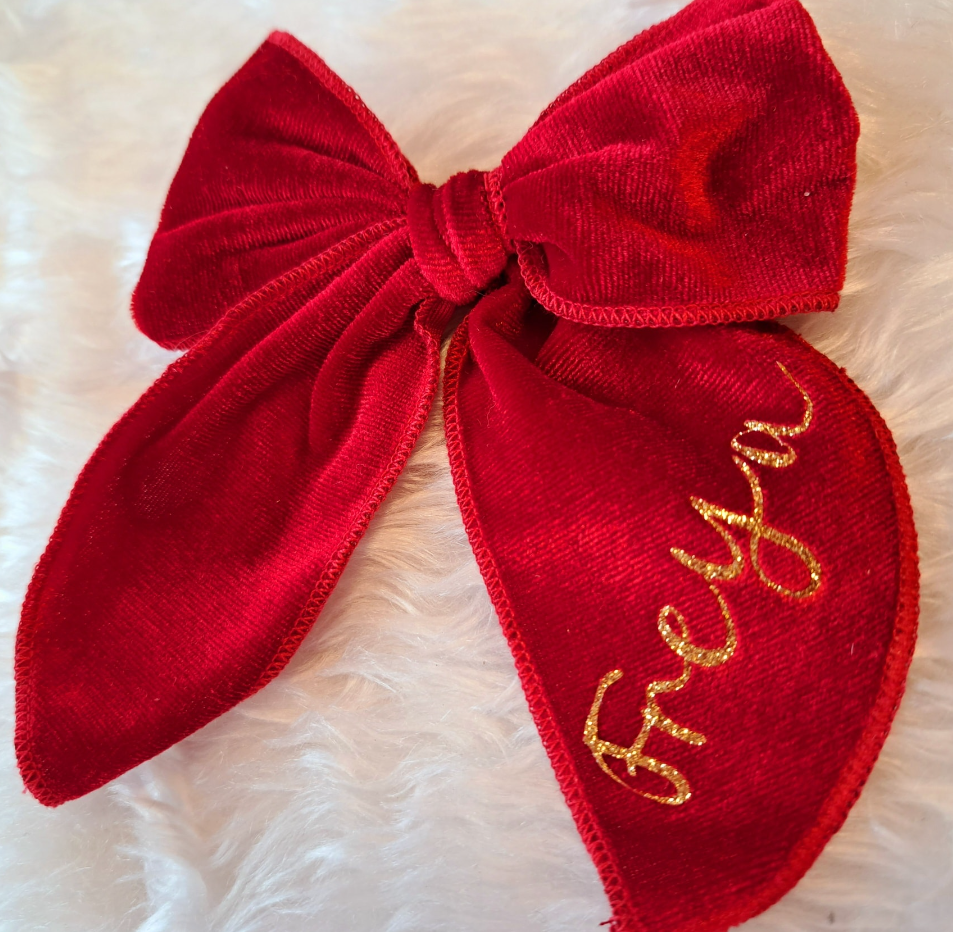 Luxury Red Velvet Bow - personalised