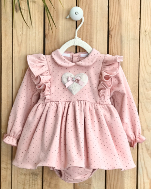 Pink spot dress with fur heart